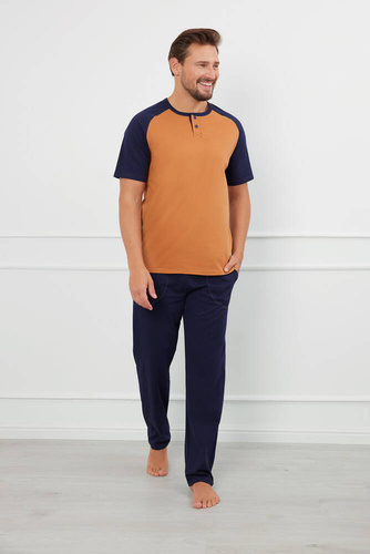 Alexander Pijama cu mânecă scurtă pentru bărbați, pantaloni lungi Italian Fashion - cognac/grenade