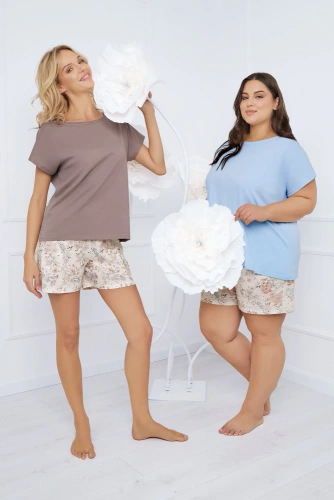 Pijama cu mânecă scurtă pentru femei Solita, pantaloni scurți Italian Fashion - cappuccino