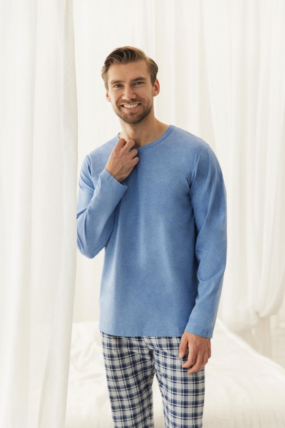 Pijamale bărbați Taro 3671 Luciano albastre, lungi, din bumbac, confortabile