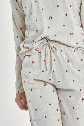 Pijamale de dama Adele 3430 Taro, maneca lunga gri, bumbac, motiv cirese