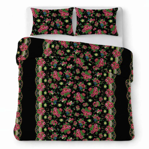 Lenjerie de pat din bumbac creponat set respirabil ușor de întreținut black with colorful flowers