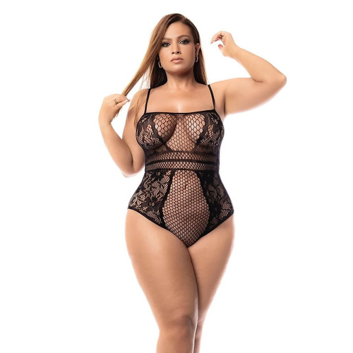 Body 1103X Fishnet Bodysuit Mapale negru, body plasă, plus size XL-5XL