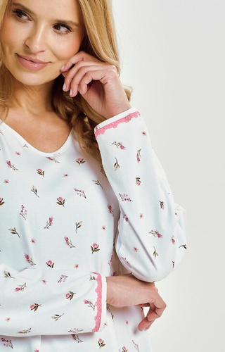 3433 Cămașă de noapte damă Elodie Taro, albă - bumbac cu flori