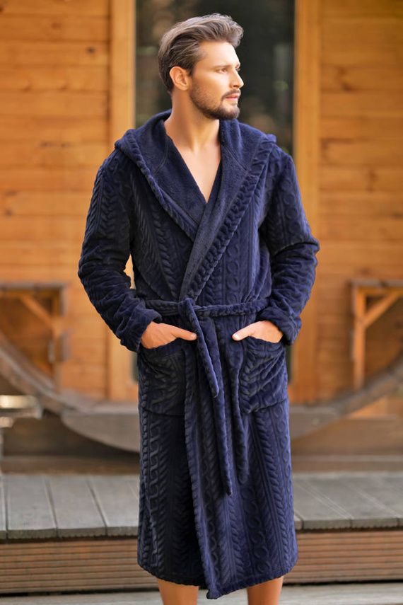 Zygmunt Halat de baie pentru bărbați cu glugă Italian Fashion - albastru marin 