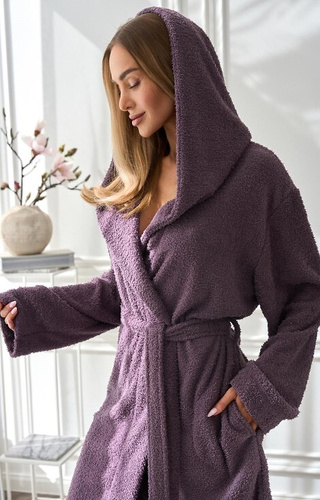 2557 Slim L&L amethyst – halat de baie scurt pentru femei cu glugă, țesătură moale