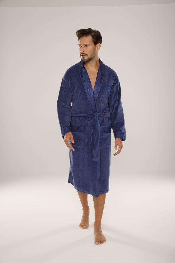 868 Halat de baie nobil pentru bărbați din velur De Lafense- elegant, moale, premium, denim