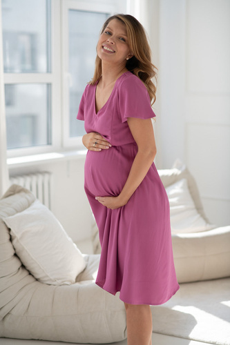 Rochie gravide și alăptare Lovely Dress Midi 100% vâscoză Milk&Love rose