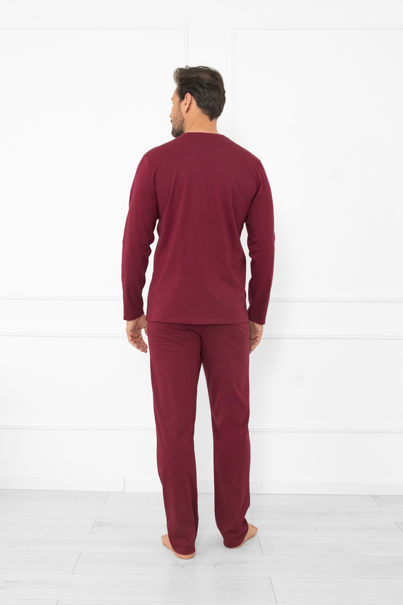 Pijama pentru bărbați Gordo - bumbac clasic, top polo și pantaloni cu buzunare Italian Fashion - maro 