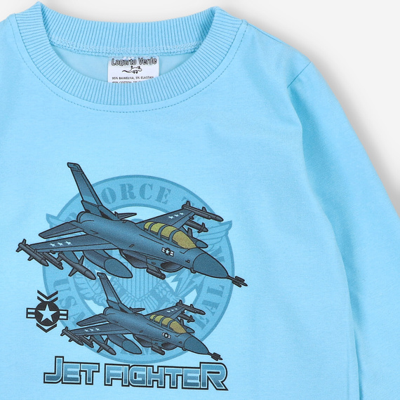 Bluză de băieți cu mânecă lungă, albastră, KAR-1014 Lagarto Verde - bumbac cu elastan, producție poloneză