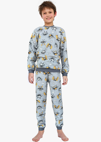 Pijamale băieți Cornette Bat 2 264/182, 263/182, gri - bumbac, mâneci lungi, model cu liliac