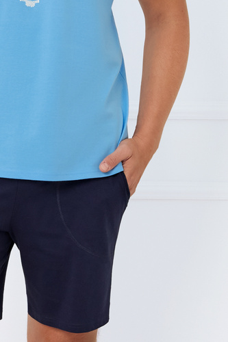 Port Pijama cu mânecă scurtă pentru bărbați, pantaloni scurți Italian Fashion - albastru