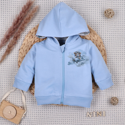 NINI Baby Bear Pilot bluză organică pentru bebeluși cu fermoar ABN-5751/BLE