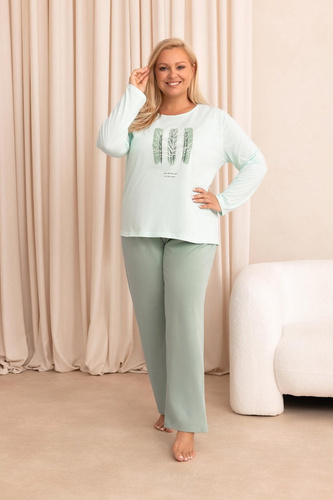 Pijamale damă Regina 4020 100% bumbac mânecă lungă pantaloni lungi verde