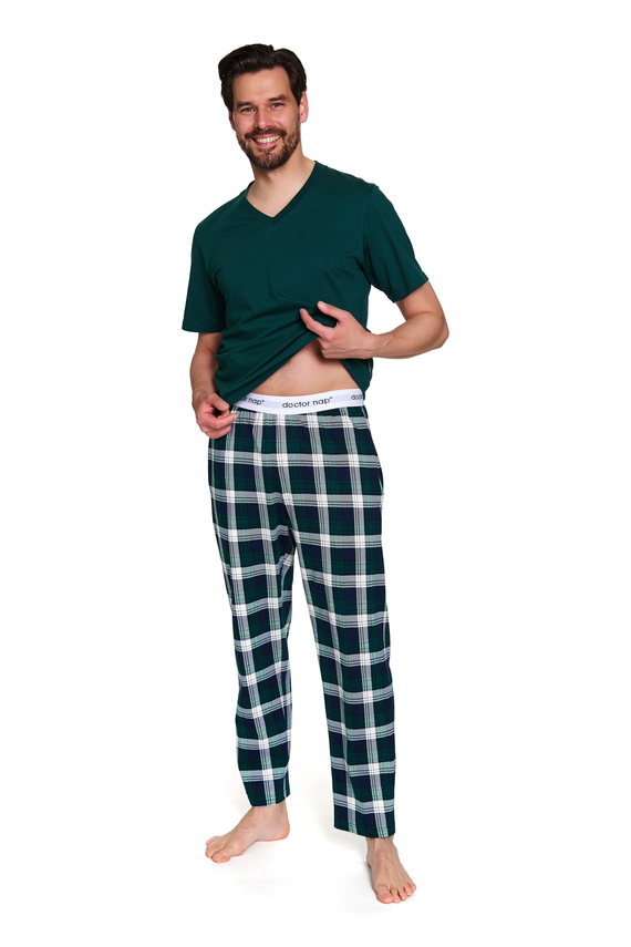 Doctor Nap 7368 – Pijamale bărbați din bumbac cu tricou cu decolteu în V | 100% bumbac, producție poloneză - smarald