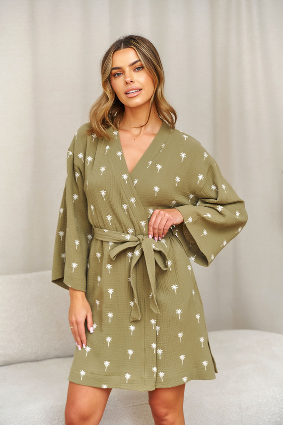 Halat damă Doctor Nap 7418 muselină bumbac – kimono olive