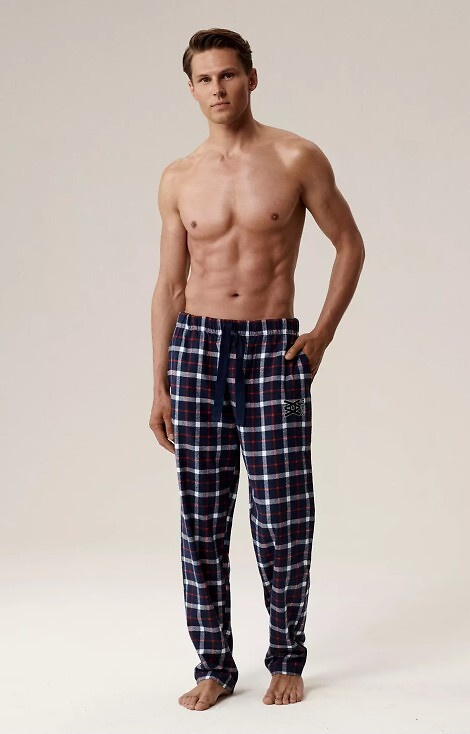 NMB -045 Atlantic Navy Blue – Pantaloni de pijama bărbătești din flanel în carouri