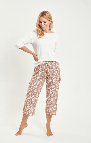 Pijamale dama Grace 3479 Taro, crem - bumbac, maneci 3/4, confort si stil de zi cu zi