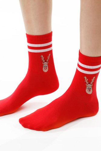 ART.136 Ciorapi dama de Craciun Steven red 118 – bumbac, calduroase, model de iarna
