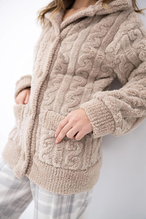 Sensis Ingrid blezer damă bej, cu nasturi, moale, homewear, cu buzunare