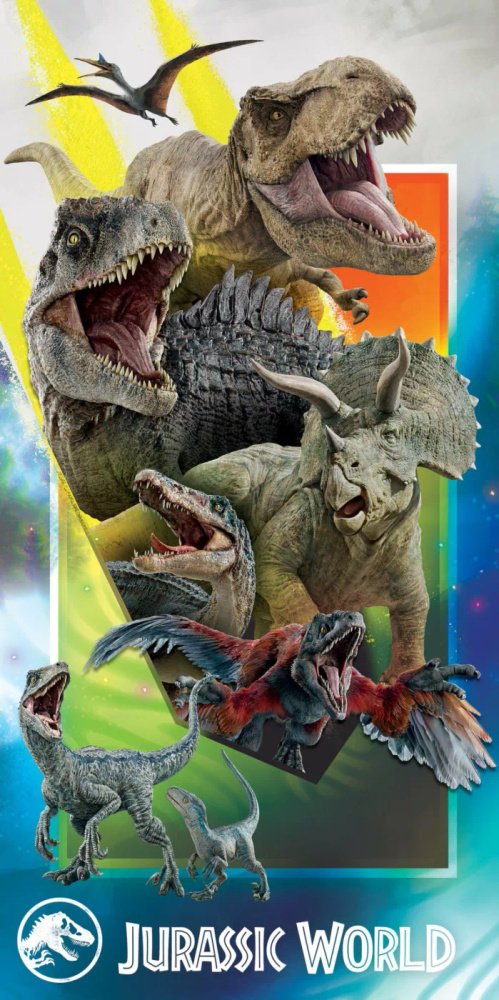 Prosop de plajă Halantex Jurassic Dinozaur 70x140 din bumbac colorat
