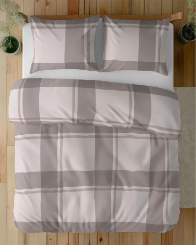 5218 B Lenjerie de pat în carouri de satin bej Detexpol