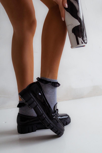 0897 Sosete dama Milena cu dantela - light melange 1 - dantela neagra