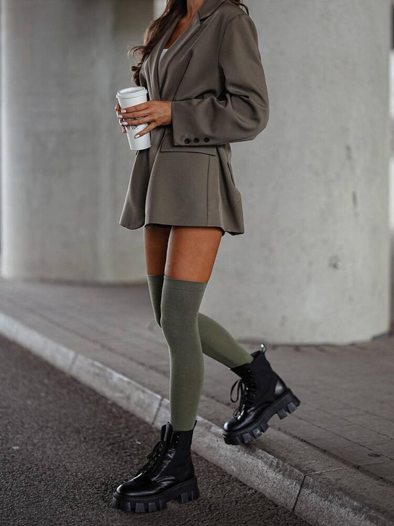 0293 Ciorapi netezi de dama peste genunchi Milena - masliniu