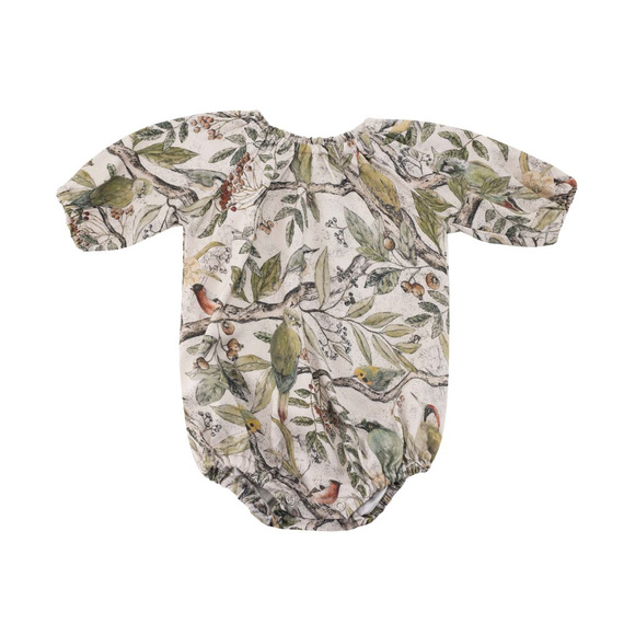 Body pentru bebeluși Ornithology Bamboo cu mâneci lungi Makashka – 100% bambus