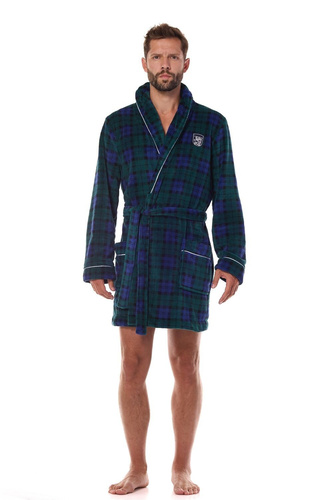 Halat de baie 2456 BJ pentru bărbați, mărime L&amp;L, bleumarin - moale, în carouri și cu guler