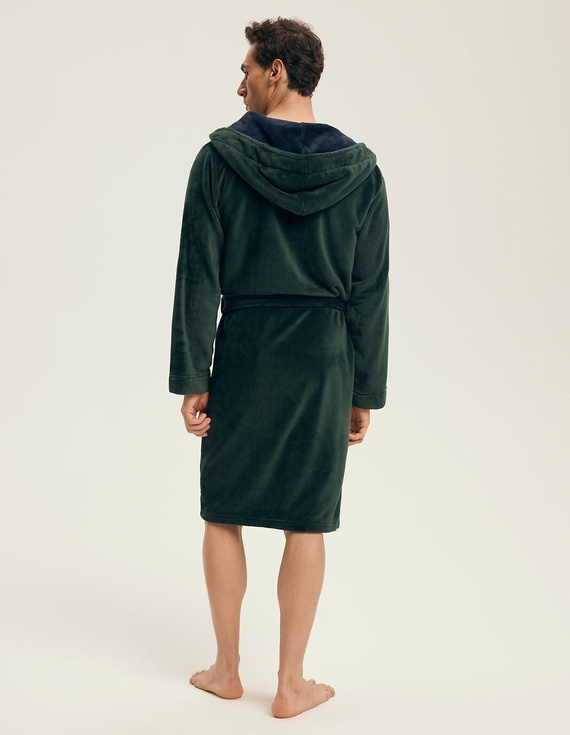 Halat de baie Henderson 43377 Natch Green pentru bărbați - Glugă, Tricotaje călduroase, Confort și Eleganță