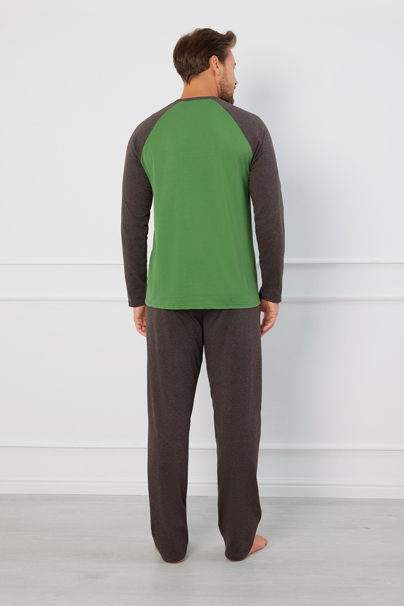 Alexander Pijama pentru bărbați cu mânecă lungă, pantaloni lungi Modă italiană - verde/c.melange