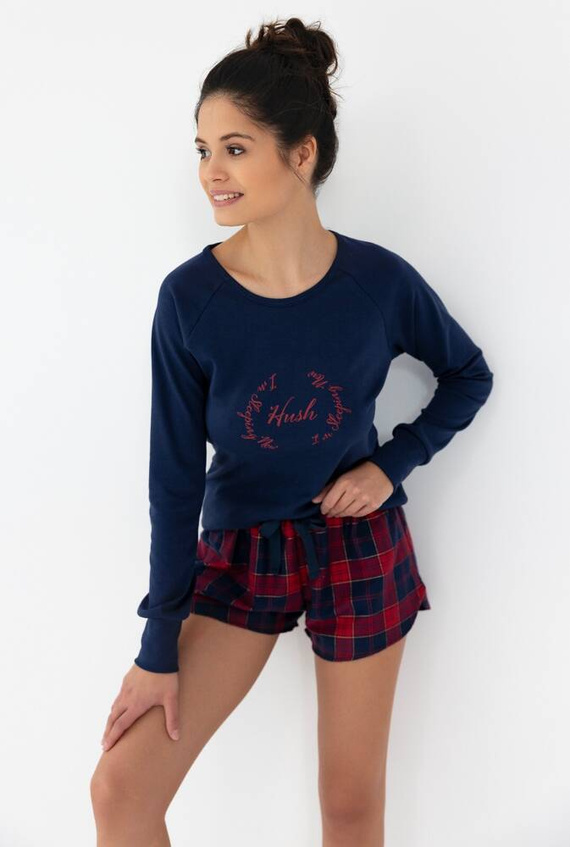 Pijamale Clarissa Sensis din flanel pentru femei - bleumarin-roșu