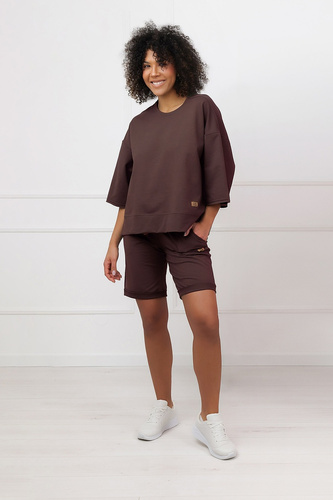 Bluza Kaori Italian Fashion 3/4 mânecă bumbac elastan - maro