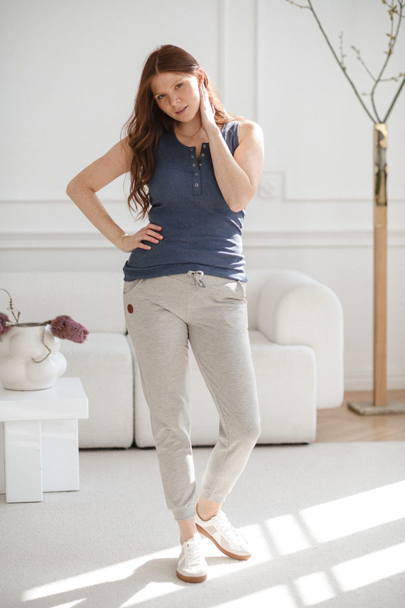 Blugi Milk&Love cu dungi albastre pentru maternitate, tricou pentru alăptare cu bretele