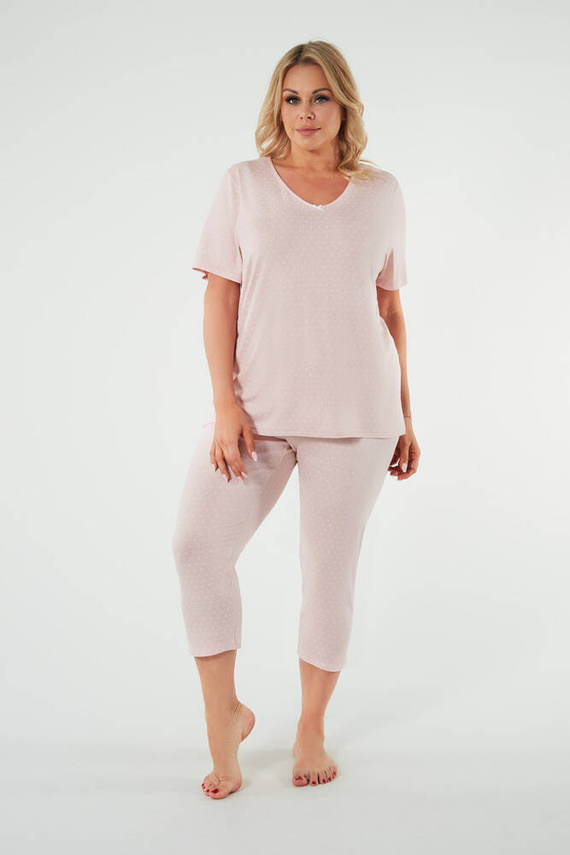 Pijama cu mânecă scurtă Puntini Ladies, pantaloni 3/4 Italian Fashion - roz pudră 