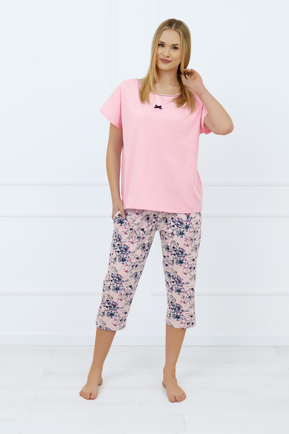 Pijama pentru femei Toliana cu mânecă scurtă, pantaloni 3/4 Italian Fashion - roz/print 