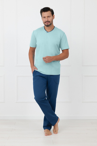 Pijamale bărbați Devon Italian Fashion bumbac pantaloni lungi-turcoaz