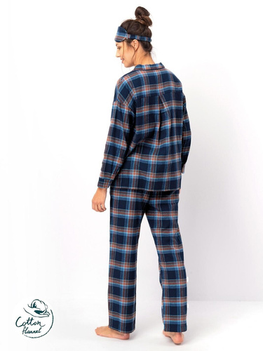 Pijamale dama Key LNS 431, bleumarin - bumbac flanel, maneci lungi, nasturi