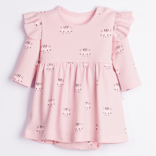 Rochie-body Nicol Tosia 225159 100% bumbac Pisicuțe roz mânecă lungă