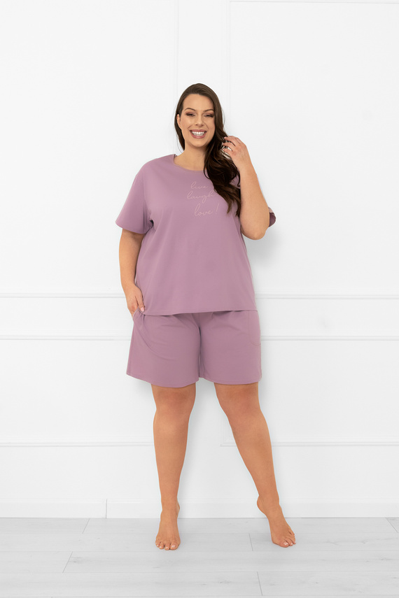 Pijama pentru femei Ksara Italian Fashion - bumbac, mânecă scurtă și pantaloni scurți - heather