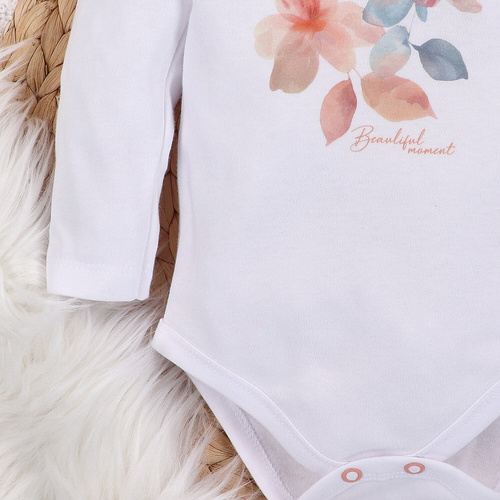 ABN-5416 Flori colorate Body din bumbac organic Nini alb