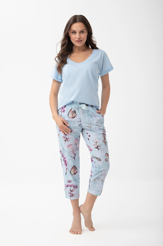1306 Luna Pijama damă bumbac 7/8 cu buzunare și pantaloni florali