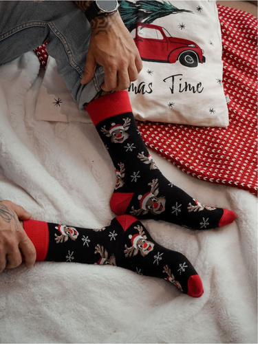 1290-033 Șosete de Crăciun pentru bărbați Milena – Reni zâmbitori, Negre