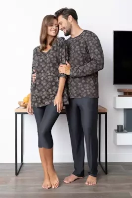 Pinus Pijama cu mânecă lungă pentru bărbați, pantaloni lungi Italian Fashion- print/graphite