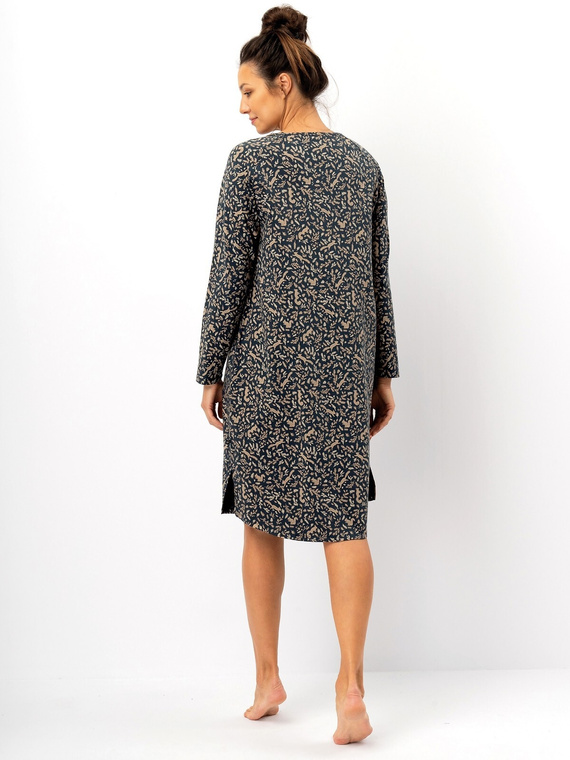 Cămașă de noapte damă Key LND 707, bleumarin - bumbac, mâneci lungi, croială confortabilă