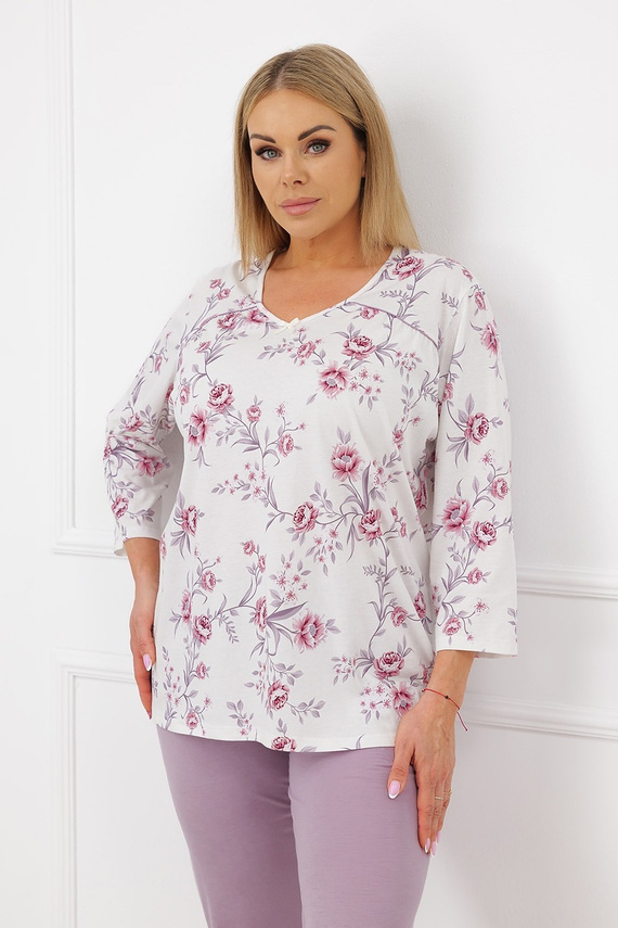 Italian Fashion Mariella pijama damă 3/4, 100% bumbac, cu flori