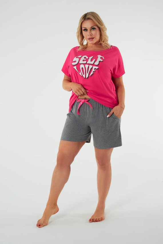 Selfie Pijama cu mânecă scurtă pentru femei, pantaloni scurți Italian Fashion - amaranth/melange