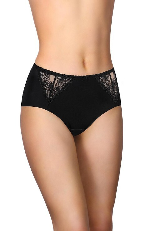 58 Slip negru Modo – microfibră, dantelă în față, tăiat cu laser