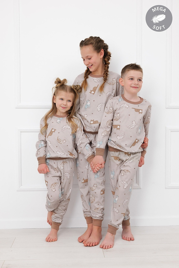 Italian Fashion Filka pijama copii Mega Soft lungă cu pisici, călduroasă