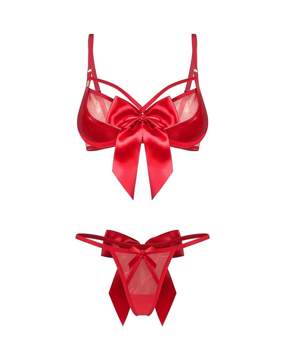 Obsessive Gifty Red set roșu 2 piese cu armături + tanga